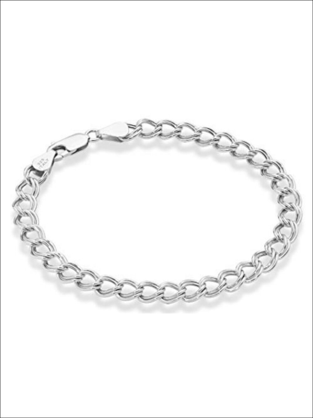 925 Sterling Silver Italian Double Curb Charm Link Bracelet